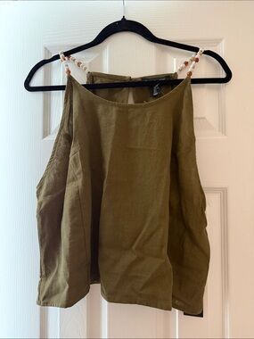 Linen Blend Tank Top with Beaded Straps